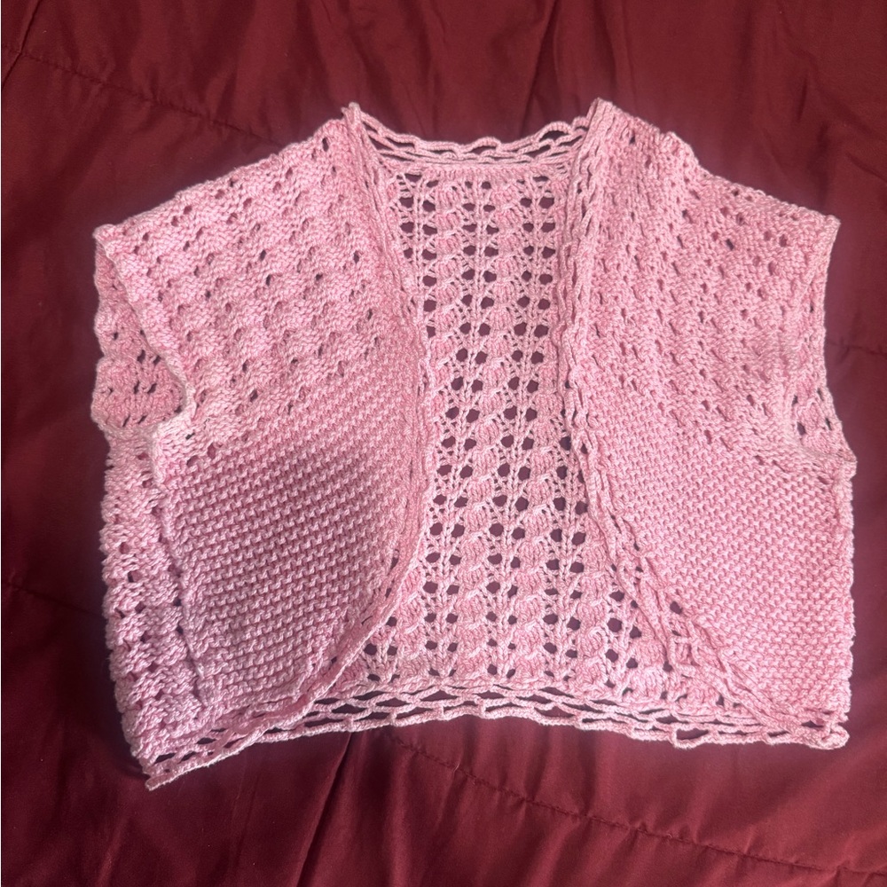 Handmade Crochet Vest Pink Boho Brazil Artisan Piece – One of a Kind
